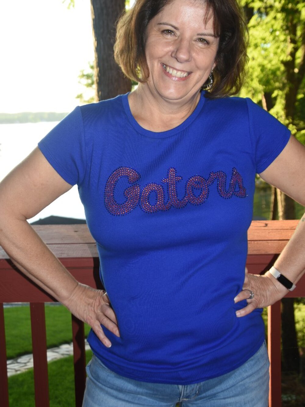 Florida Gators royal  rhinestone short sleeve round neck Shirt XS S M L …